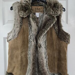 Live a Little Two-Tone Faux Fur Vest , Leather Blend